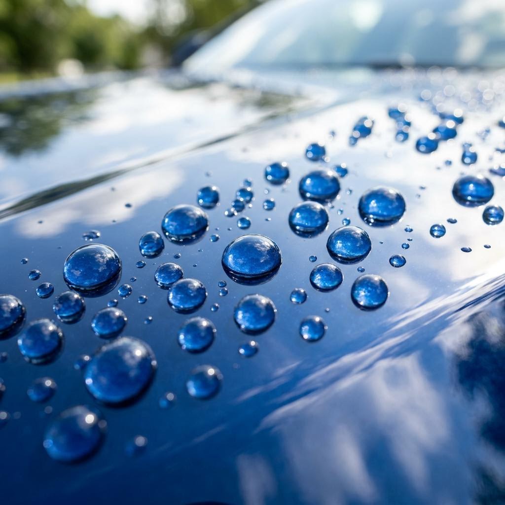 Hydrophobic water beading on ceramic coated paint in Sarasota
